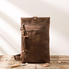 Coffee Leather Mens Cool Sling Bag Sling Shoulder Bags Chest Bags for men