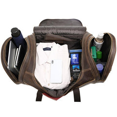 Casual Brown Leather Barrel ound Men's Large Overnight Bag Travel Bag Luggage Weekender Bag For Men