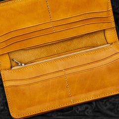 Handmade Leather Men Tooled Skull Cool Leather Wallet Long Phone Wallets for Men