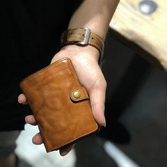 Vintage Handmade Black Leather Mens billfold Leather Wallet Men Tan Bifold Small Wallets for Men