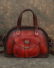 Best Red Leather Womens Vintage Handbag Handmade - Front View