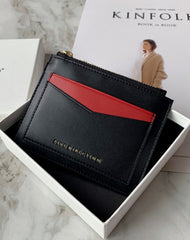 Cute Women Red Vegan Leather Card Holders Slim KeyChain Card Wallet Zip Change Wallet For Women