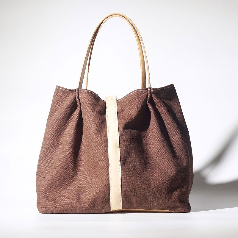 Handmade Coffee Canvas Leather Womens Tote Purse Handbag Tote Shopper Bag for Women
