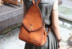 Handmade Leather backpack bag shoulder bag camel orange women leather purse
