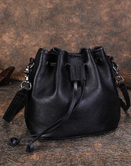 Vintage Tan Leather Womens Bucket Shoulder Bags - Back View