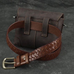 Cool Brown Leather Men's 8 inches Postman Bag Camel Belt Bag Courier Messenger Bag For Men