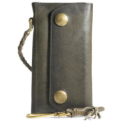 Cool Leather Mens Black Long Chain Wallet Brown Long Trifold Biker Wallet for Men