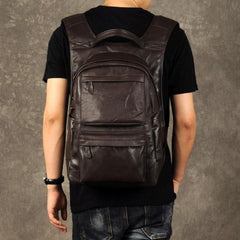 Leather Mens Cool Backpack Large Black Travel Backpack School Backpack for men