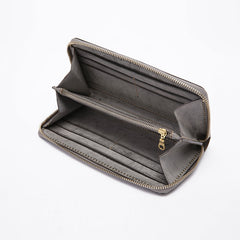 Gray Pink Womens Leather Zipper Long Wallet Phone Long Clutch Wallet for Women