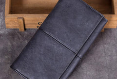 Genuine Leather Wallet Folded Long Wallet Vintage Tooling Wallet Purse For Men Women - EverHandmade