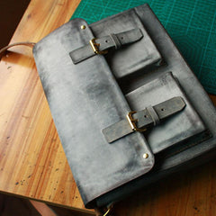 Handmade Vintage Leather Mens Cool Messenger Bags Gray Shoulder Bag for Men
