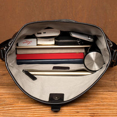 Fashion Black Leather 12 inches Mens Small Courier Bag Messenger Bags Postman Bag for Men