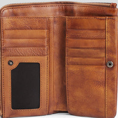 Cool mens long leather wallets vintage brown leaather long wallet for men - EverHandmade