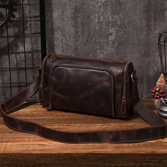 Cool Leather Small Mens Barrel Side Bag Bucket Shoulder Bag Messenger Bag for Men