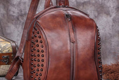 Genuine handmade Leather backpack bag rivet shoulder bag women leather purse - EverHandmade
