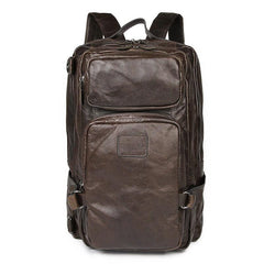 Cool Leather Mens 15 inches Computer Backpack Travel Backpacks Brown Weekender Bag Travel Bag for Men