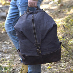Cool Canvas Leather Mens Backpack Large Travel Backpacks Hiking Backpack for Men