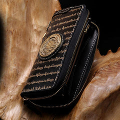 Handmade Leather Mens Chain Tibetan Biker Wallet Cool Leather Wallet Long Phone Wallets for Men