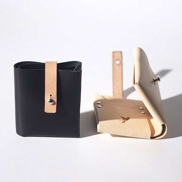Handmade LEATHER Black Beige Womens Bifold Small Wallet Cute Leather Small Walle GH01591040
