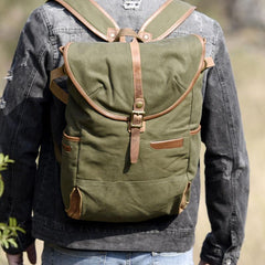 Green Canvas Mens Cool Backpack Large Travel Backpack Canvas Hiking Backpack for Men