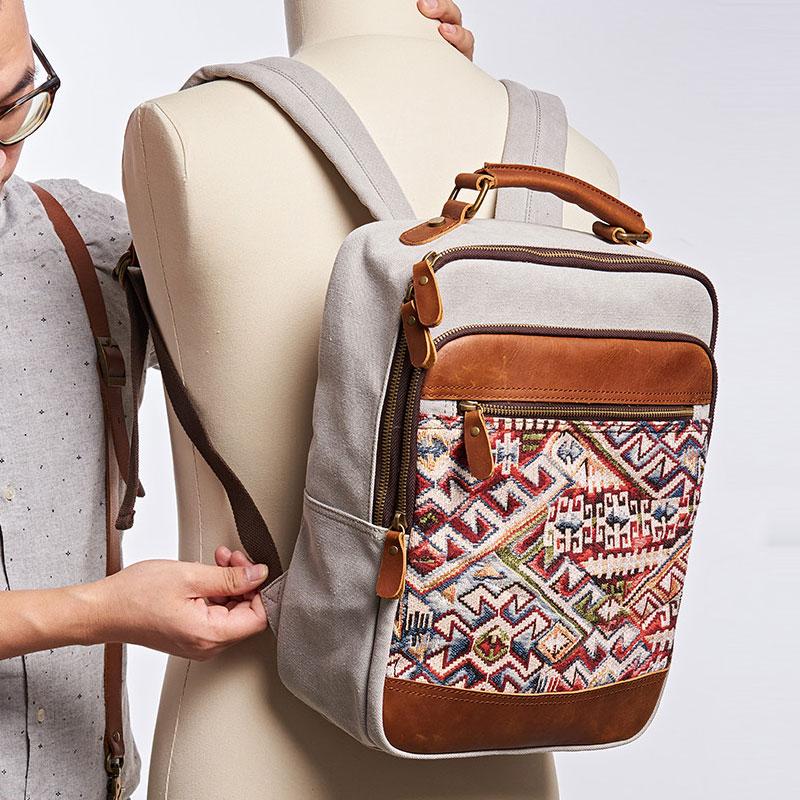 Vintage Canvas Gray Mens Backpack Canvas Travel Bag Canvas School Bag for Men