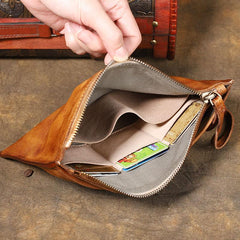 Handmade Leather Mens Brown Long Leather Wallet Wristlet Bag Envelope Bag Clutch Wallet for Men
