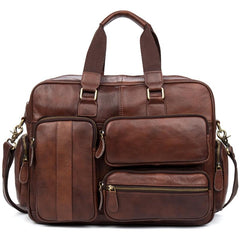 Cool Brown Leather 16 inches Travel Briefcase Side Bag Travel Handbag Luggage Bag for Men