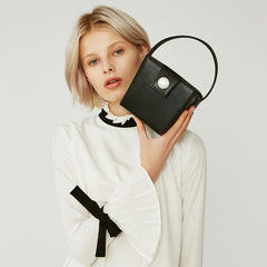 Cute Leather Black Womens Mini Box Purse Handbag Barrel Shoulder Bag for Women