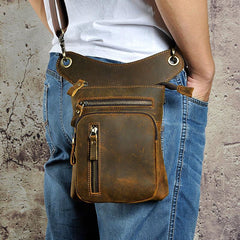 Cool Leather Mens Drop Leg Bag Belt Pouch Waist Bag Shoulder Bag for Men