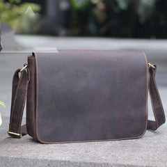 Casual Black Leather Mens 11 inches Courier Bags Messenger Bag Vintage Brown Postman Bags For Men