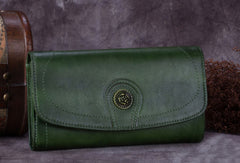 Genuine Leather Wallet Folded Long Wallet Vintage Wallet Purse For Women - EverHandmade