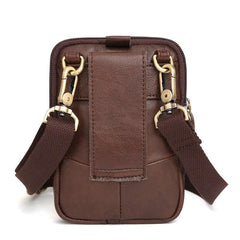 Vintage Brown Leather Men's Waist Belt Pouch Cell Phone Holster Mini Side Bag For Men