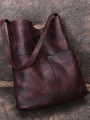 Womens Brown Leather Tote Bags Vertical Womens Handbag Shopper Bag Purse for Ladies