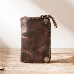 Black Leather Mens Small Car Key Wallet Dark Brown Key Holder Coin Purse Card Holder For Men