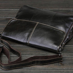 Cool Small Black Leather Mens Messenger Bag Shoulder Bag for Men