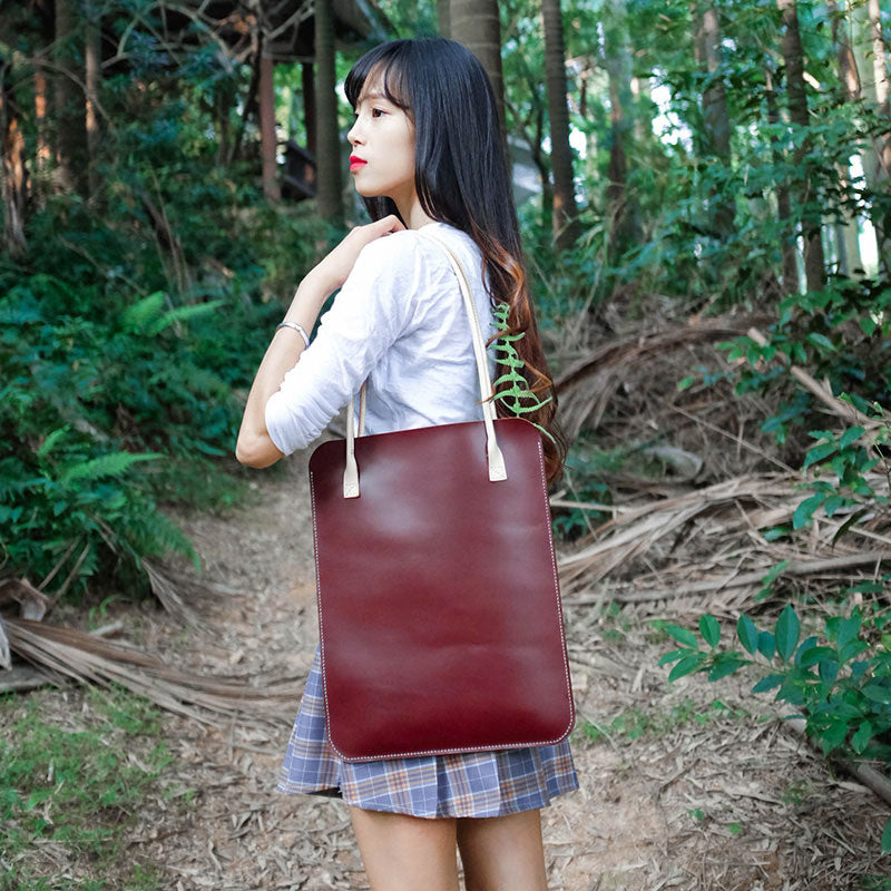 Handmade Leather Red Womens Slim Tote Shoulder Tote Bag for Women