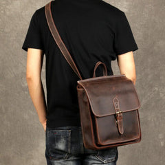 Leather Mens Cool Backpack Messenger Bag Coffee Travel Backpack Hiking Backpack for men
