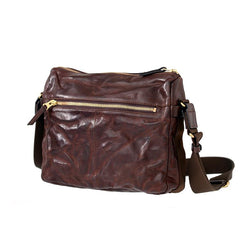 Handmade Black Wrinkled Leather Men Postman Bag Coffee Cool Courier Bag Messenger Bag One Shoulder Backpack For Men