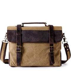 Waxed Canvas Leather Mens Side Bag 14‘’ Messenger Bag Computer Bag For Men