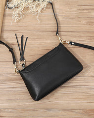 Black Zip Leather Wristlet Wallet Womens Small Crossbody Purse Minimalist Shoulder Bag for Women