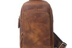 Brown Leather Sling pack Mens Leather Chest Bag Leather Sling Bag Crossbody Sling bag For Men