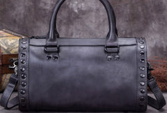 Vintage Leather Boston Handbag Rivet Shoulder Bag Purses For Women