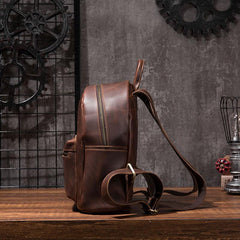 Vintage Mens Coffee Leather Backpack Travel Backpack Leather School Backpacks for Men