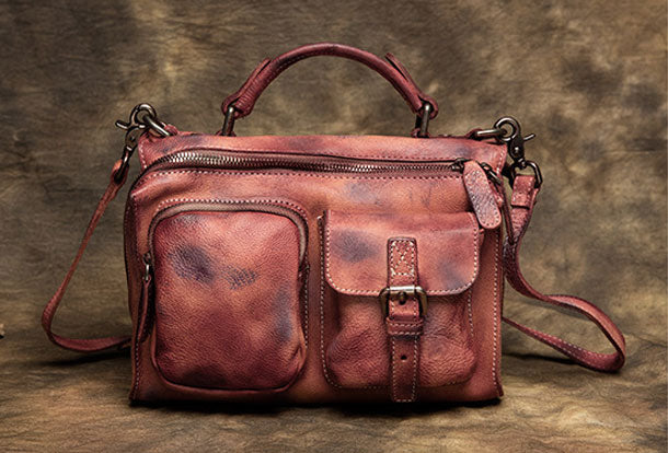 Genuine Handmade Vintage Leather Message Bag Handbag Shoulder Bag Women Leather Purse - EverHandmade