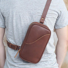 Genuine Black Leather Mens Cool Sling Pack Chest Bag Sling Bag Crossbody Pack for men