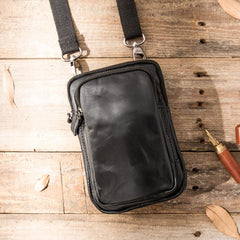 Black Leather Mens Mini Messenger Bag Belt Pouch Tan Side Bag Phone Bag Belt Bag For Men