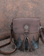 Vintage Small Leather Womens Vertical Shoulder Bag - Open View
