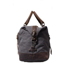 Gray Mens Leather Canvas Large Weekender Bag Canvas Travel Bag for Men