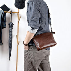 Brown Leather Mens Casual Small Courier Bags Messenger Bag Black Postman Bag For Men