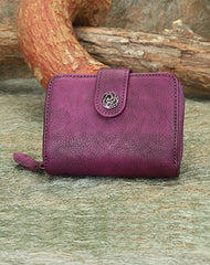 Small Purple Leather Trifold Wallet for Women